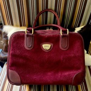 GUCCI vintage satchel luggage piece Red peccary suede leather EUC.